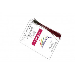 Hand Stripped Peacock Quill - Crimson