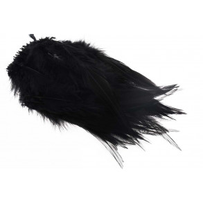 Strung Rooster Saddle Long Feathers - Black
