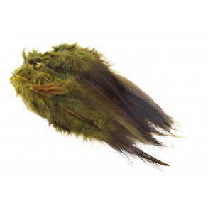 Strung Rooster Saddle Long Feathers - Olive
