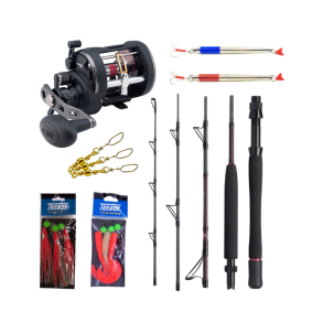 Pirkest Komplet - Penn Squadron pirkestang, Penn Warfare havhjul m/flet-line samt. diverse endegrej