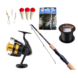 Fiskest Komplet med Daiwa fiskestang og Daiwa fiskehjul samt div. fiskegrej