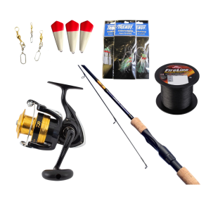 Fiskest Komplet med Daiwa fiskestang og Daiwa fiskehjul samt div. fiskegrej
